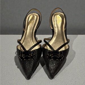 Lilly Pulitzer‎ Remi Slingback Black Flats With Gold Accents